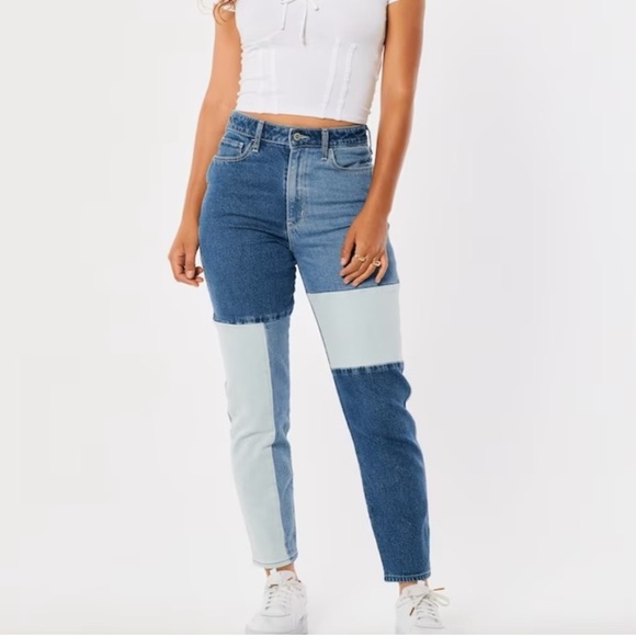 NWOT Hollister High-Rise Patchwork Mom Jeans - Picture 6 of 9